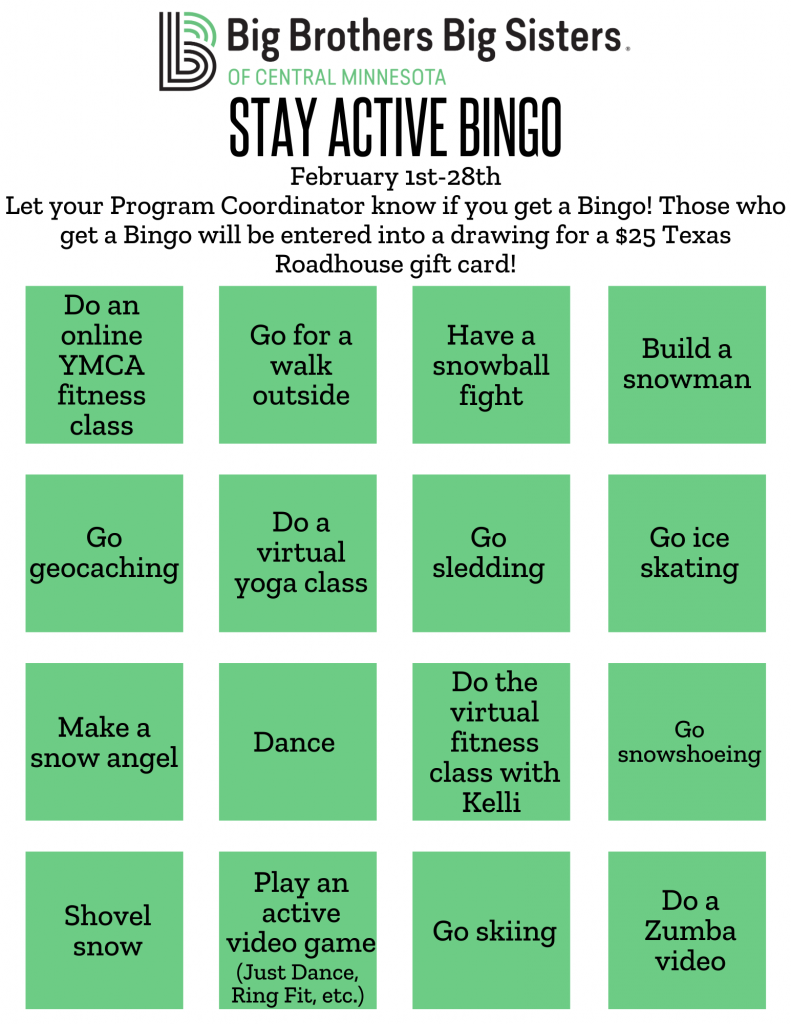 Stay Active Bingo - Big Brothers Big Sisters Of Central Minnesota 