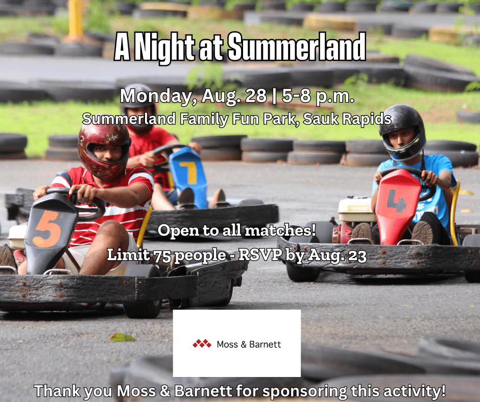 A graphic with go karts and text explaining details of the Aug. 28 match activity at Summerland