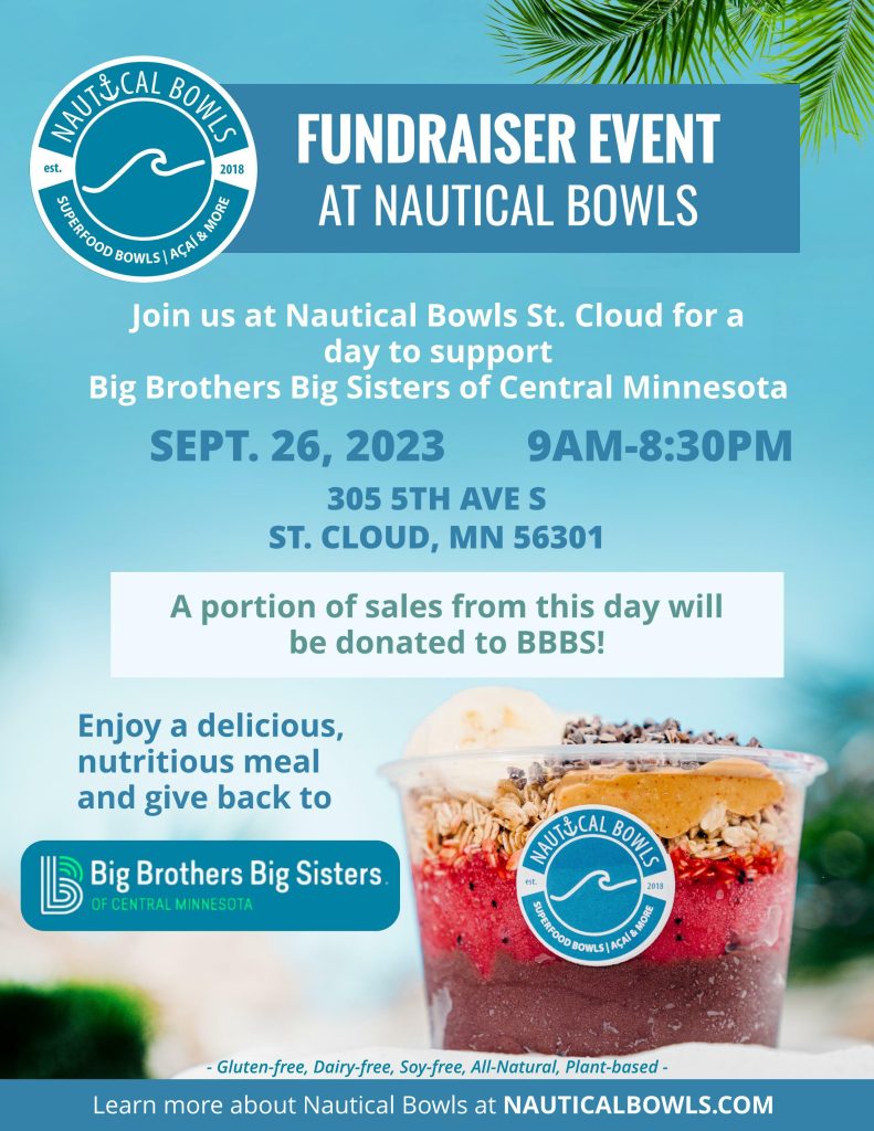 A flyer with details regarding the Sept. 26 BBBS fundraiser at Nautical Bowls
