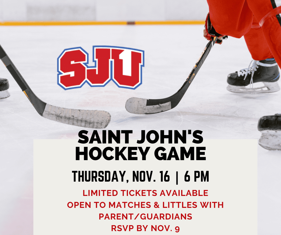 Graphic with info for SJU hockey game match activity