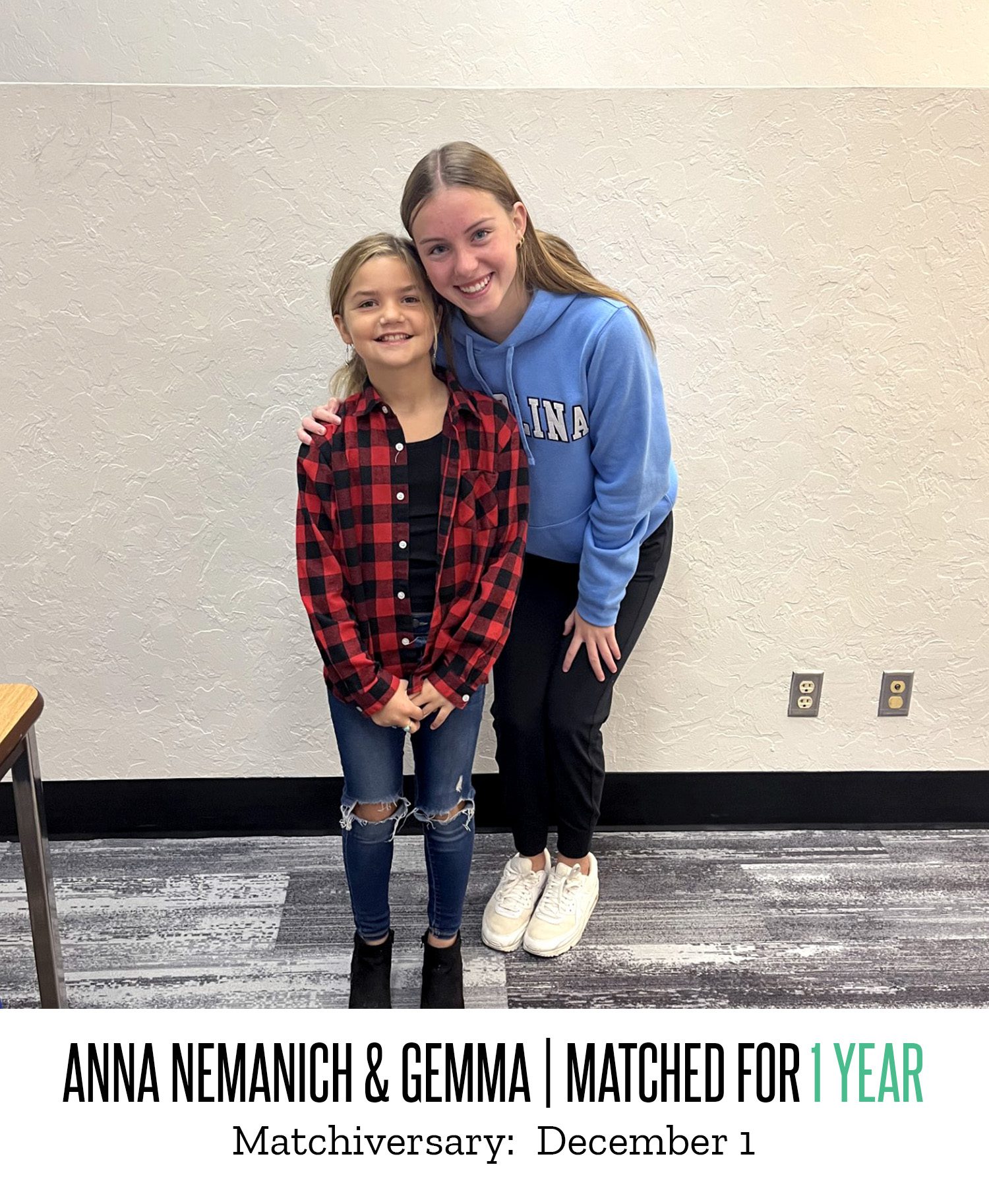 Anna Nemanich and Gemma pose for a picture after being matched for one year