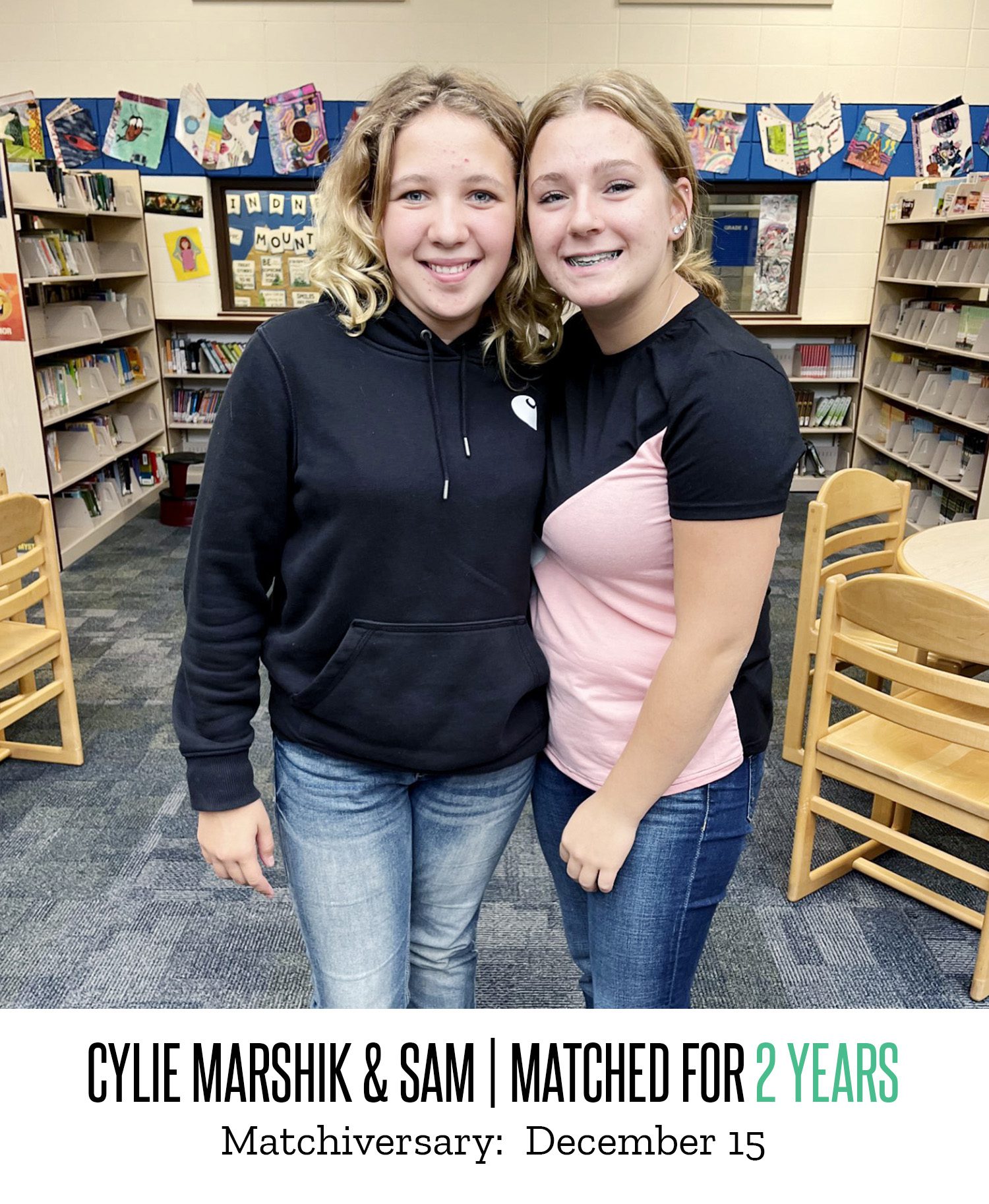 Cylie Marshik and Sam pose for a picture after being matched for two years