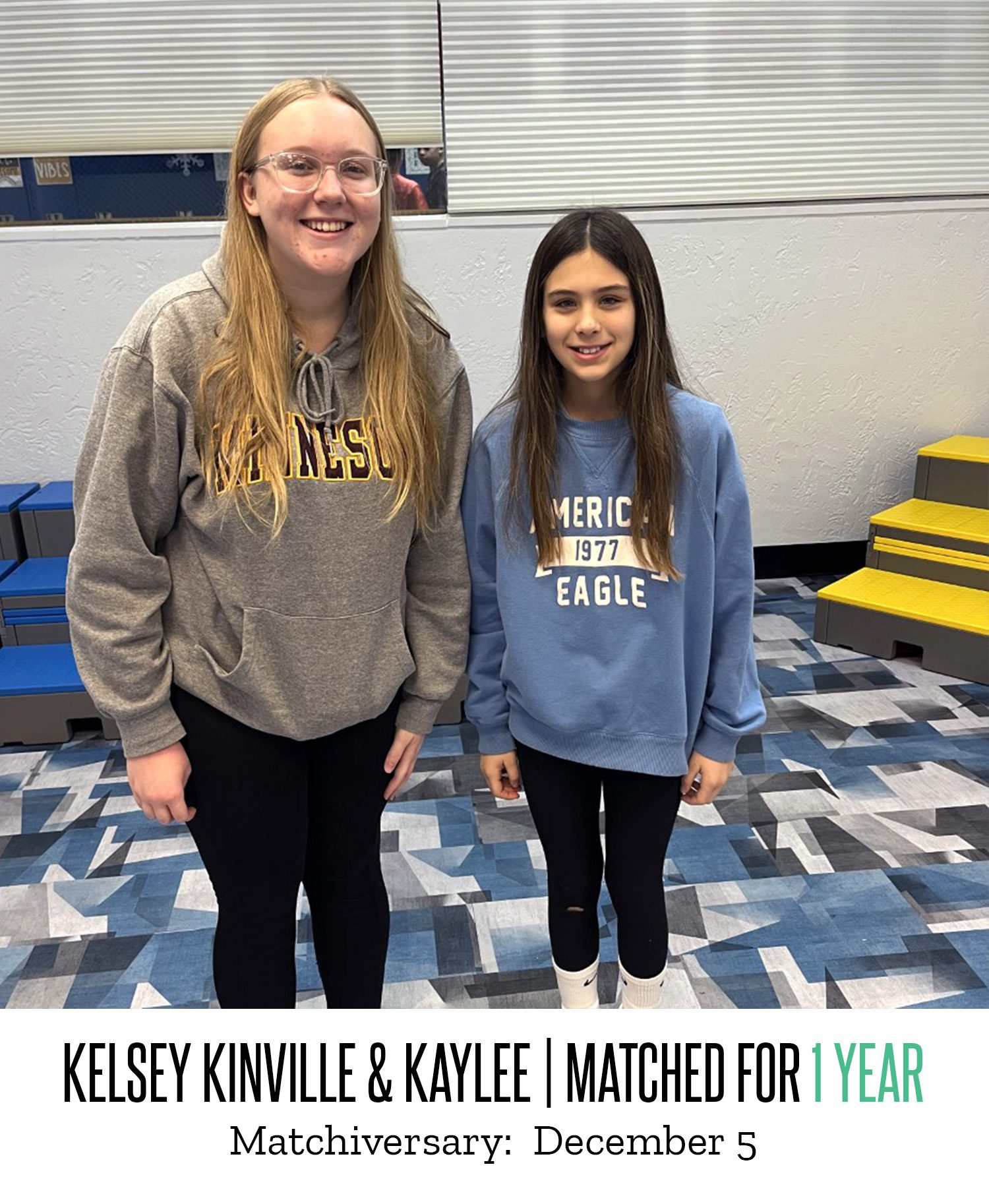 Kelsey Kinville and Kaylee pose for a picture after being matched for one year