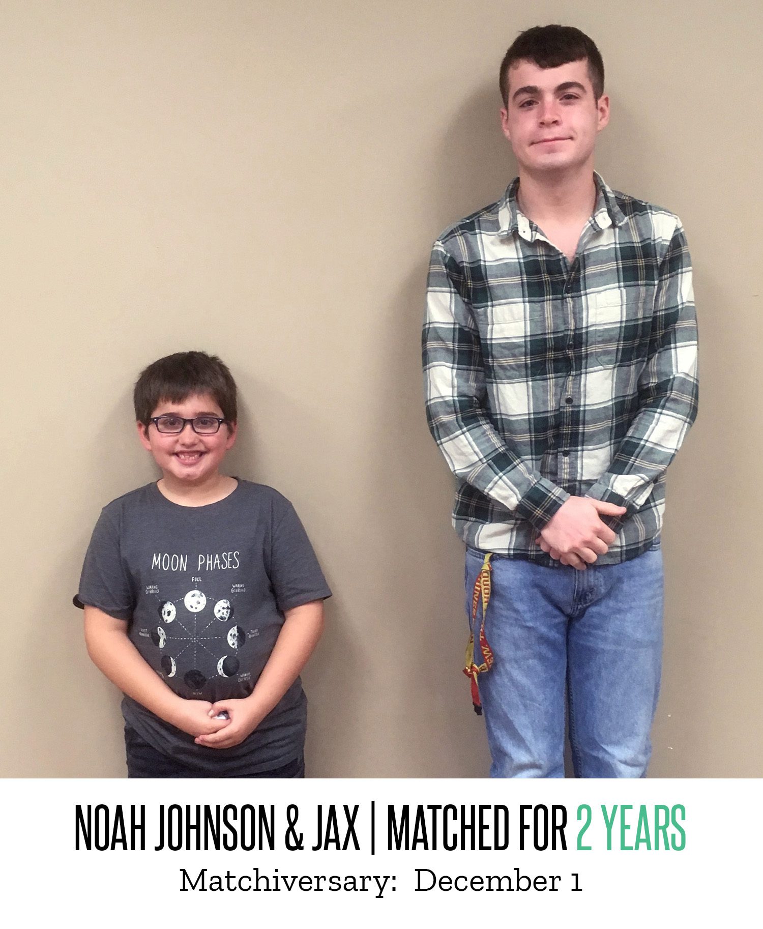 Noah Johnson and Jax pose for a picture after being matched for two years