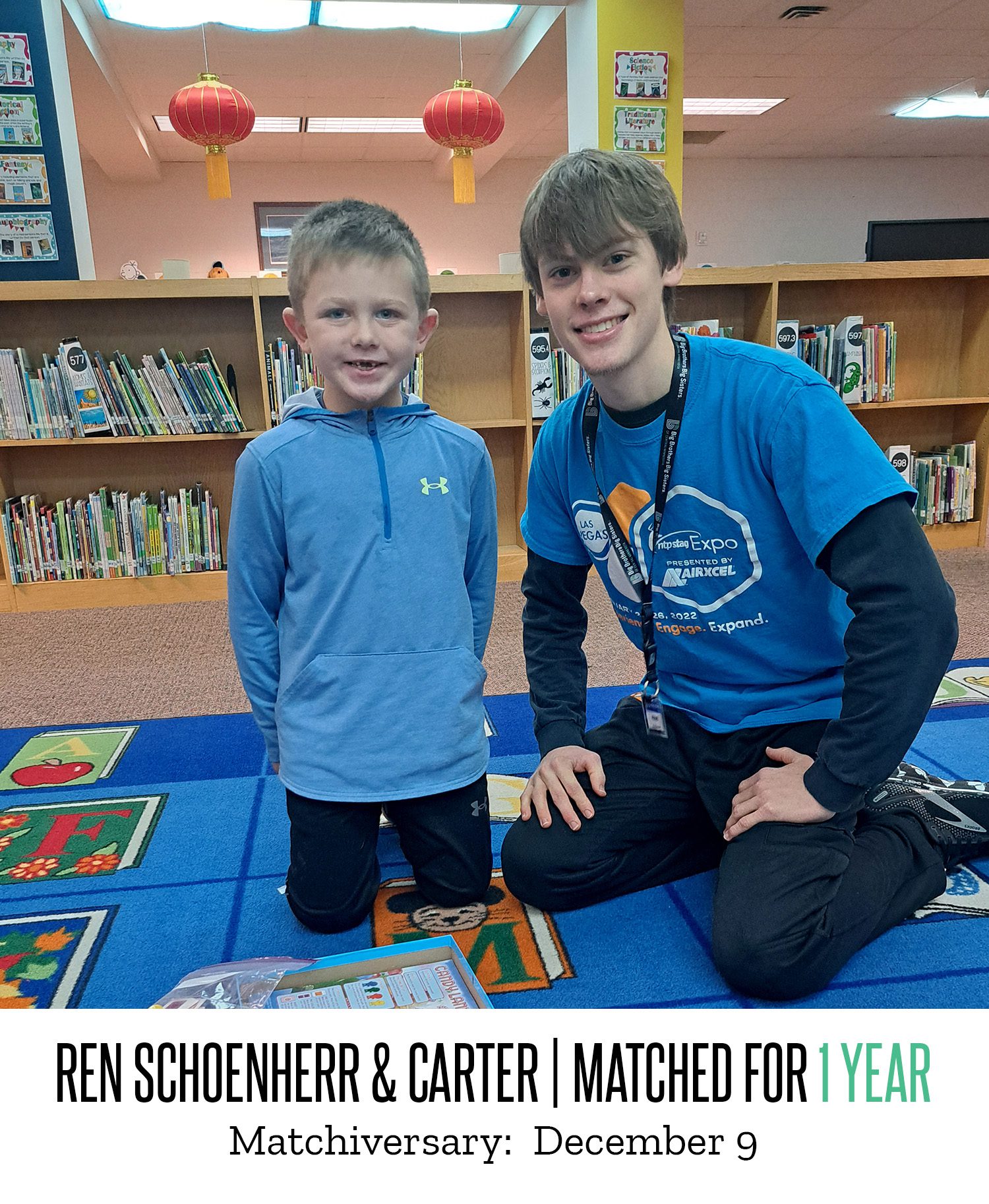 Ren Schoenherr and Carter pose for a picture after being matched for one year