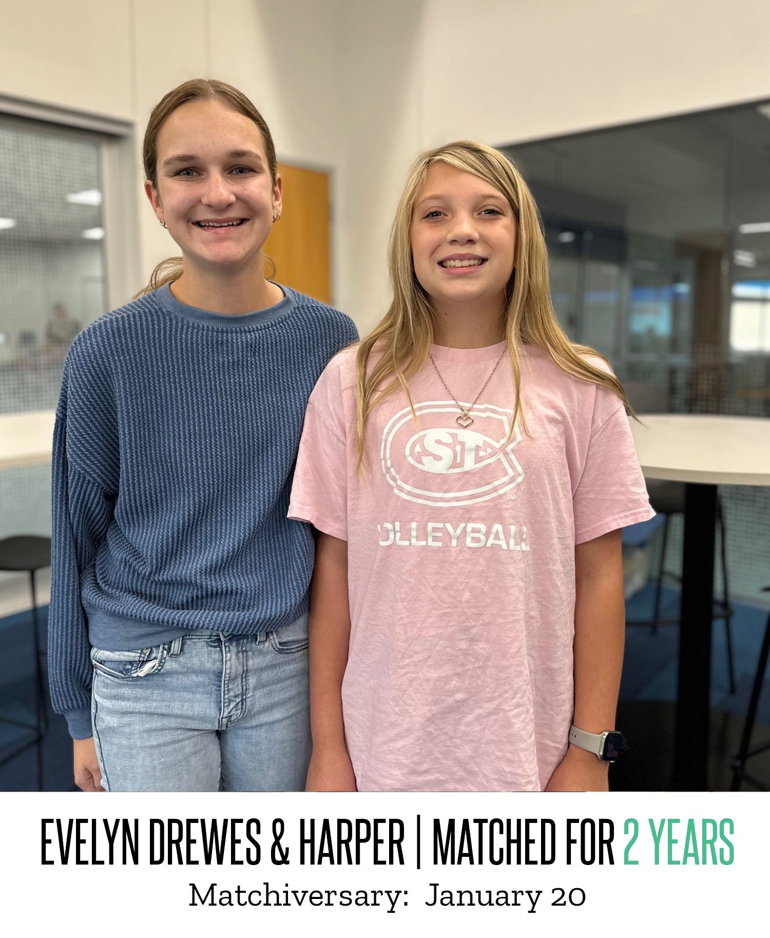 Evelyn Drewes and Harper 2 Year Matchiversary